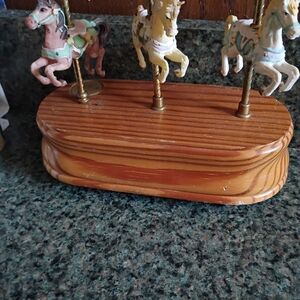 Wooden Carousel Music Box with Horses
